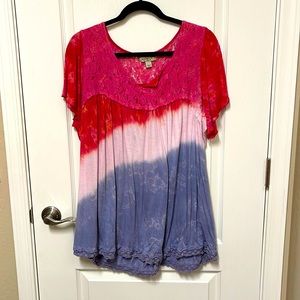 One world Plus size 2X Red, white and blue top patriotic